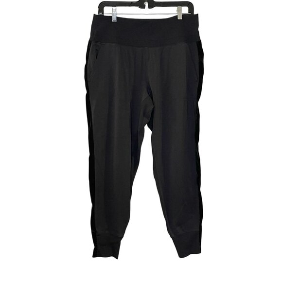 Athleta Venice Jogger Size L Black Velvet Stripe Tapered Ankle Pants Active - Picture 1 of 8